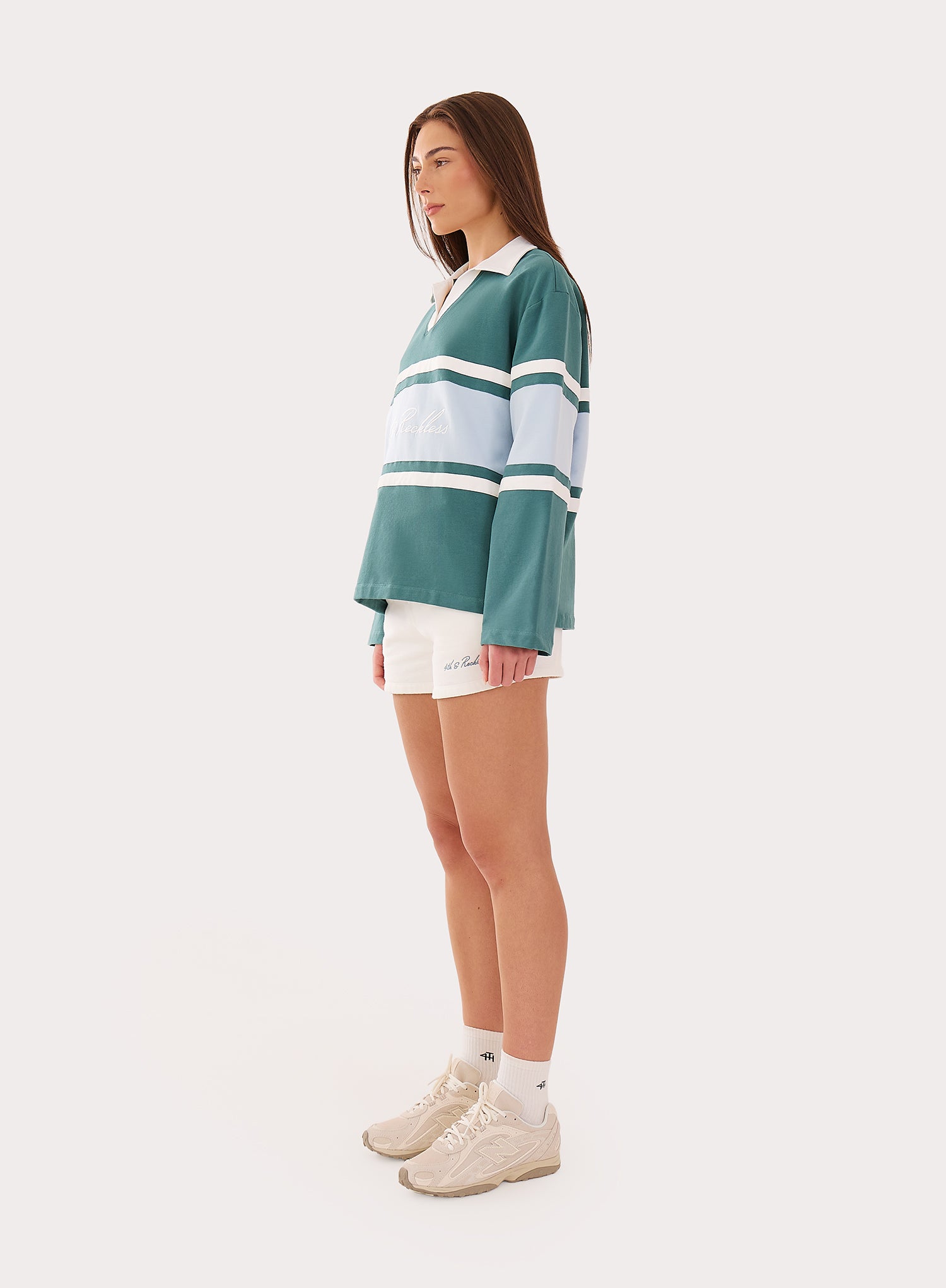 Green And Blue Stripe Panelled Branded Rugby Top